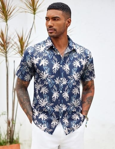 Coofandy Mens Hawaiian Shirts Short Sleeve Button Down Aloha Shirt Casual Beach