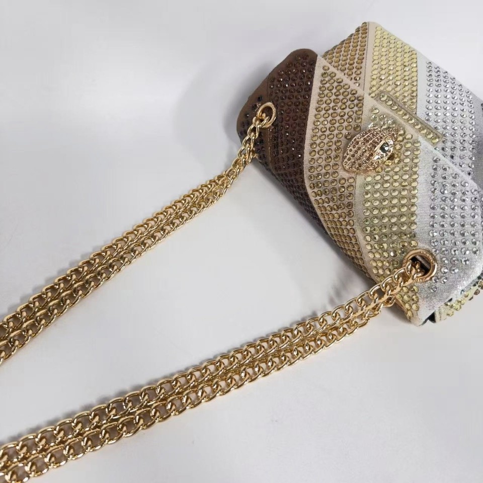 Kurt Geiger London Ombre Crystal Crossbody Bag Gold Eagle Chain 21×8×15 cm