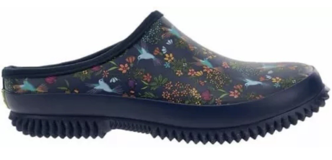 Western Chief Ladies Garden Clog Navy with Hummingbirds
