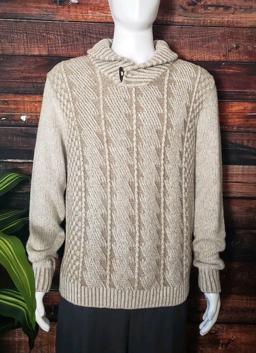 Method Sweater Size Large Beige Textured Knit Shawl Collar Toggle Button