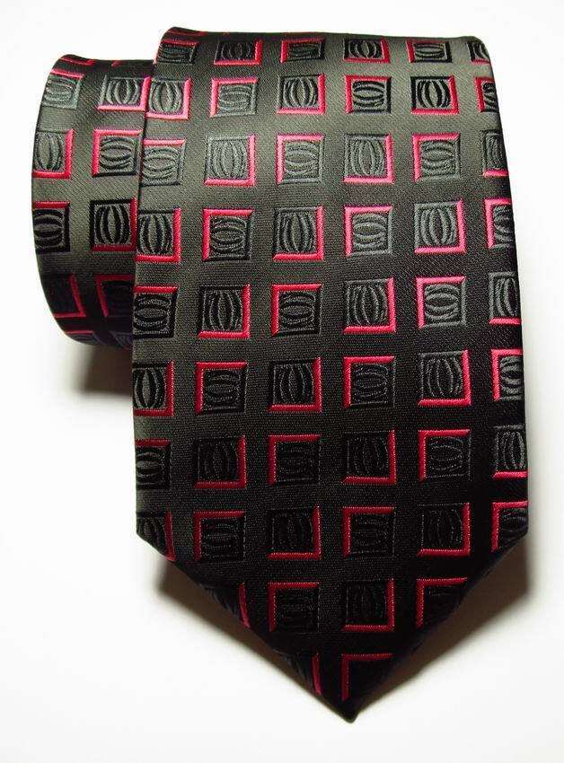 New Classic Checks Black Red JACQUARD WOVEN Silk Men’s Tie Necktie