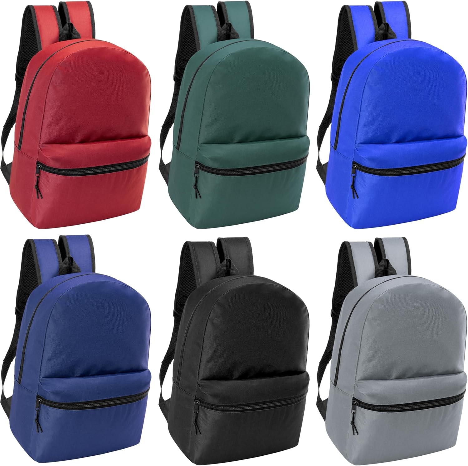 24-Pack 15″ Backpacks (Bookbags) for Students in 6 Assorted Colors