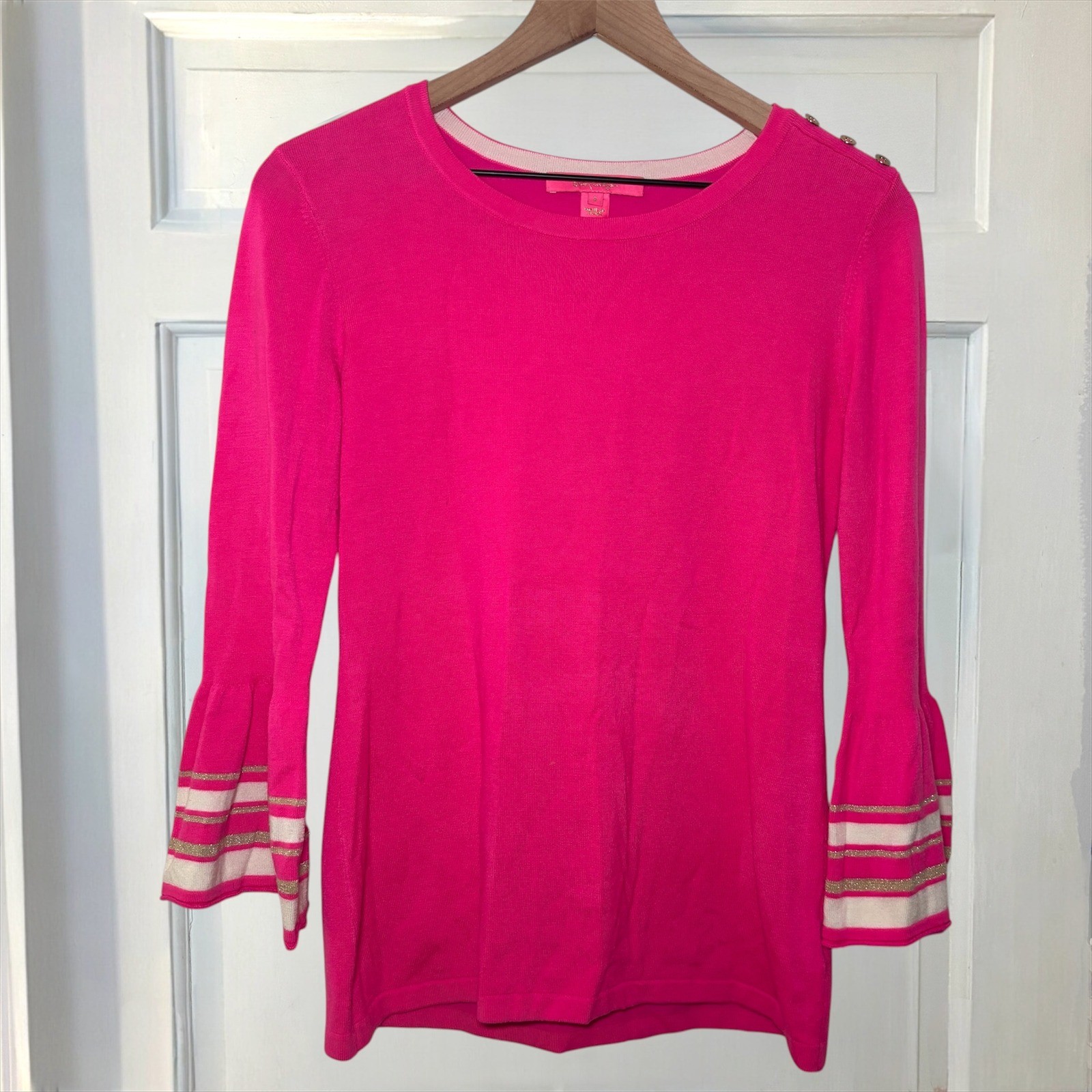 Lilly Pulitzer Callee Bell Sleeve Sweater Woman’s Small Hot Pink Preppy