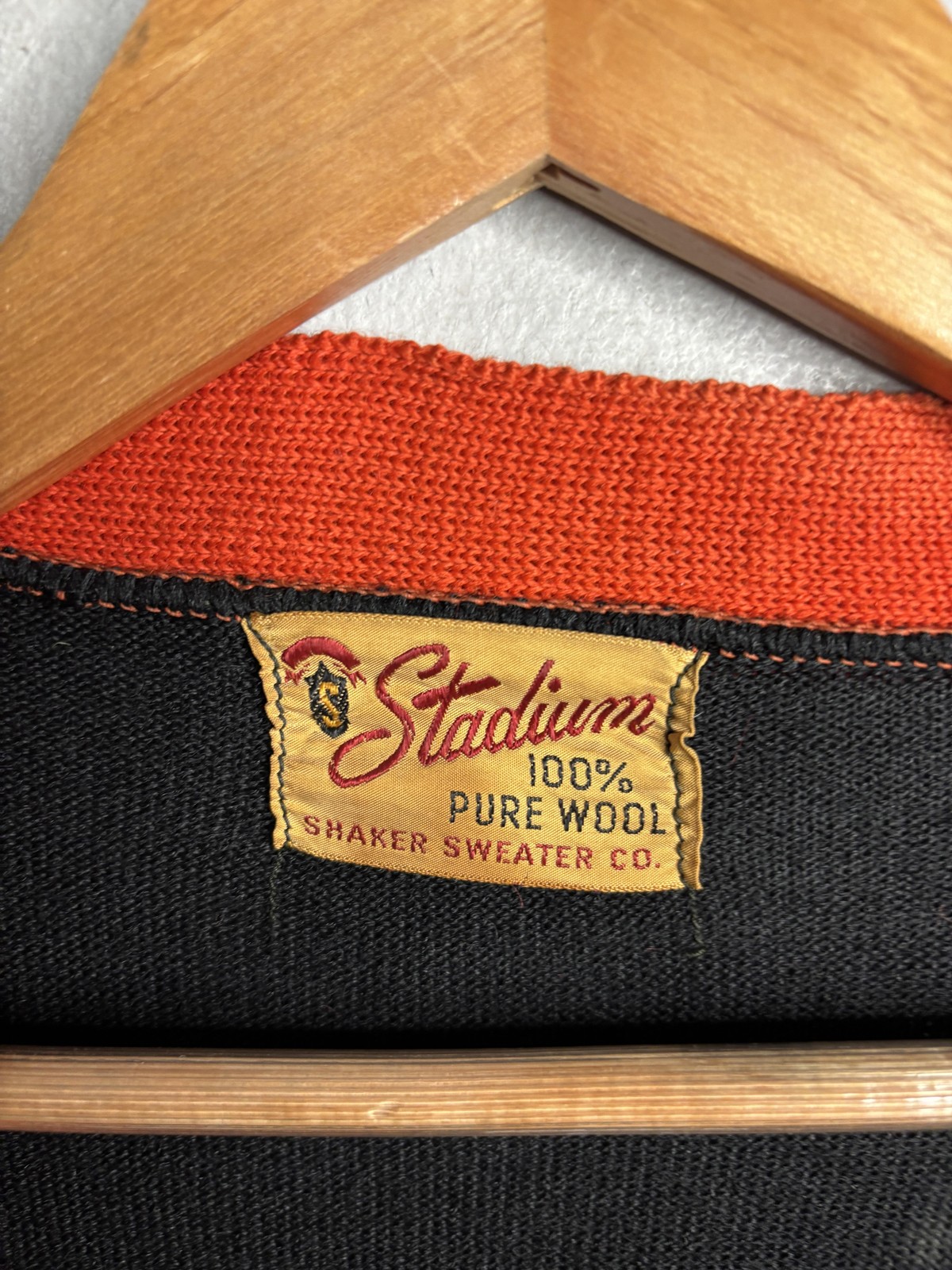 Vintage Stadium Cardigan Sweater Mens 3XS Black Wool Letterman Varsity E 50s
