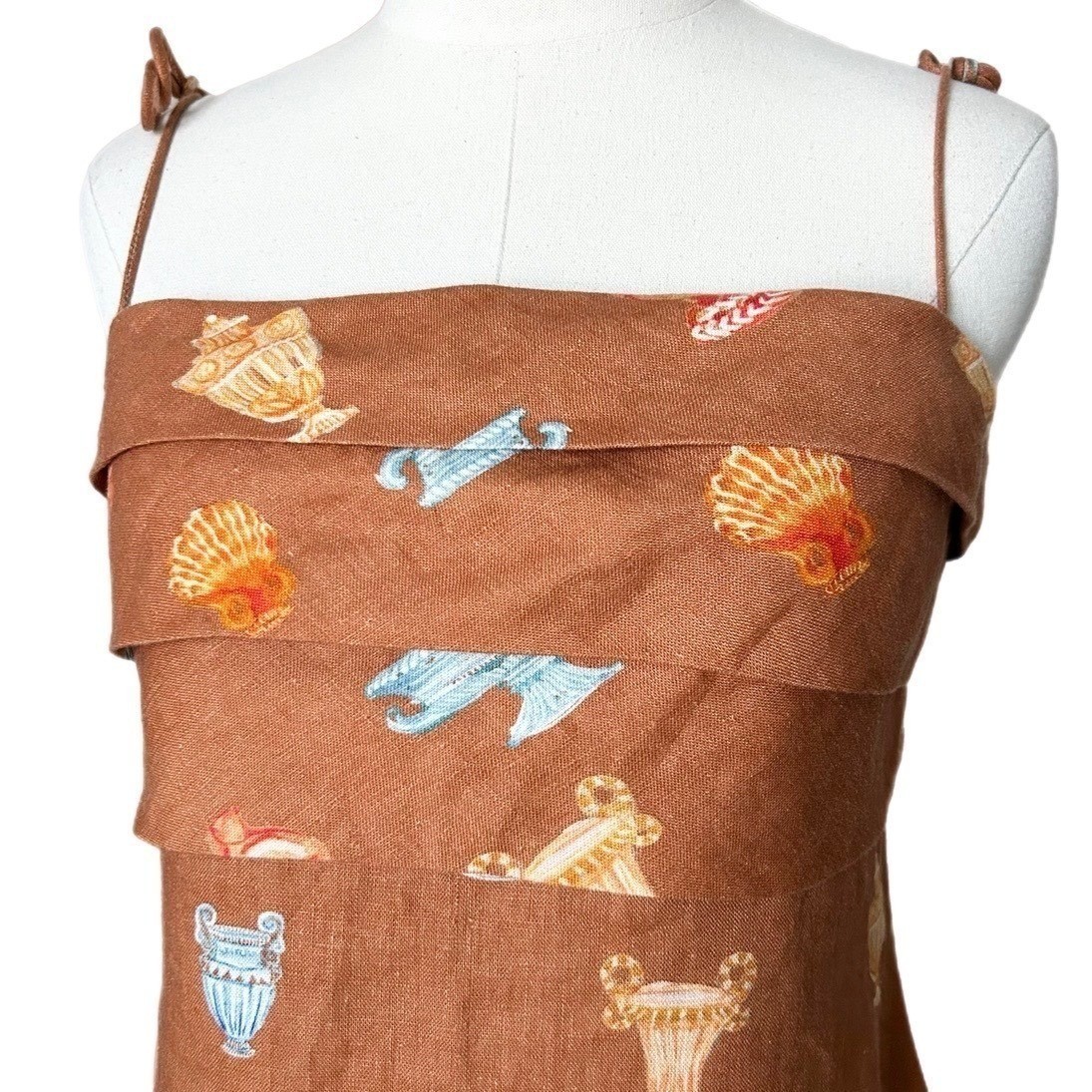 Roame Isola Linen Spaghetti Strap Mini Dress in Ceramica Desert Brown Size US 6