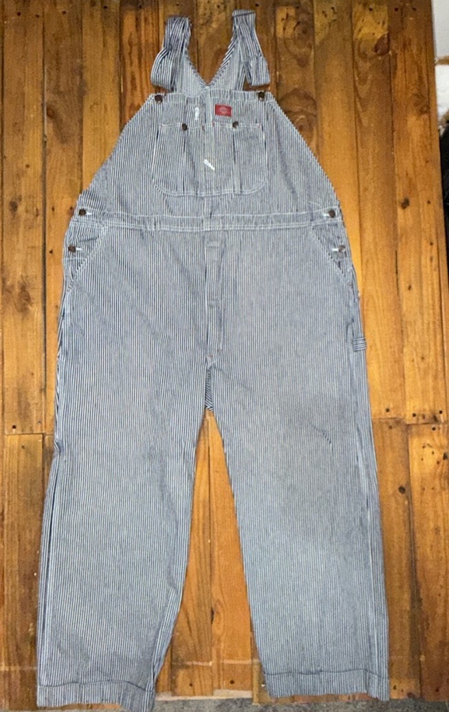 Dickies Engineer Overall Bibs Blue/White Stripe 48” Waists 27.5 In Seam Euc