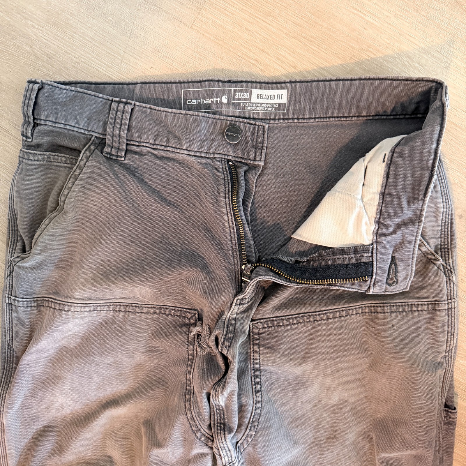 Carhartt 102802 Double Front Utility Pants Mens 31×30 Grey Shadow Distressed