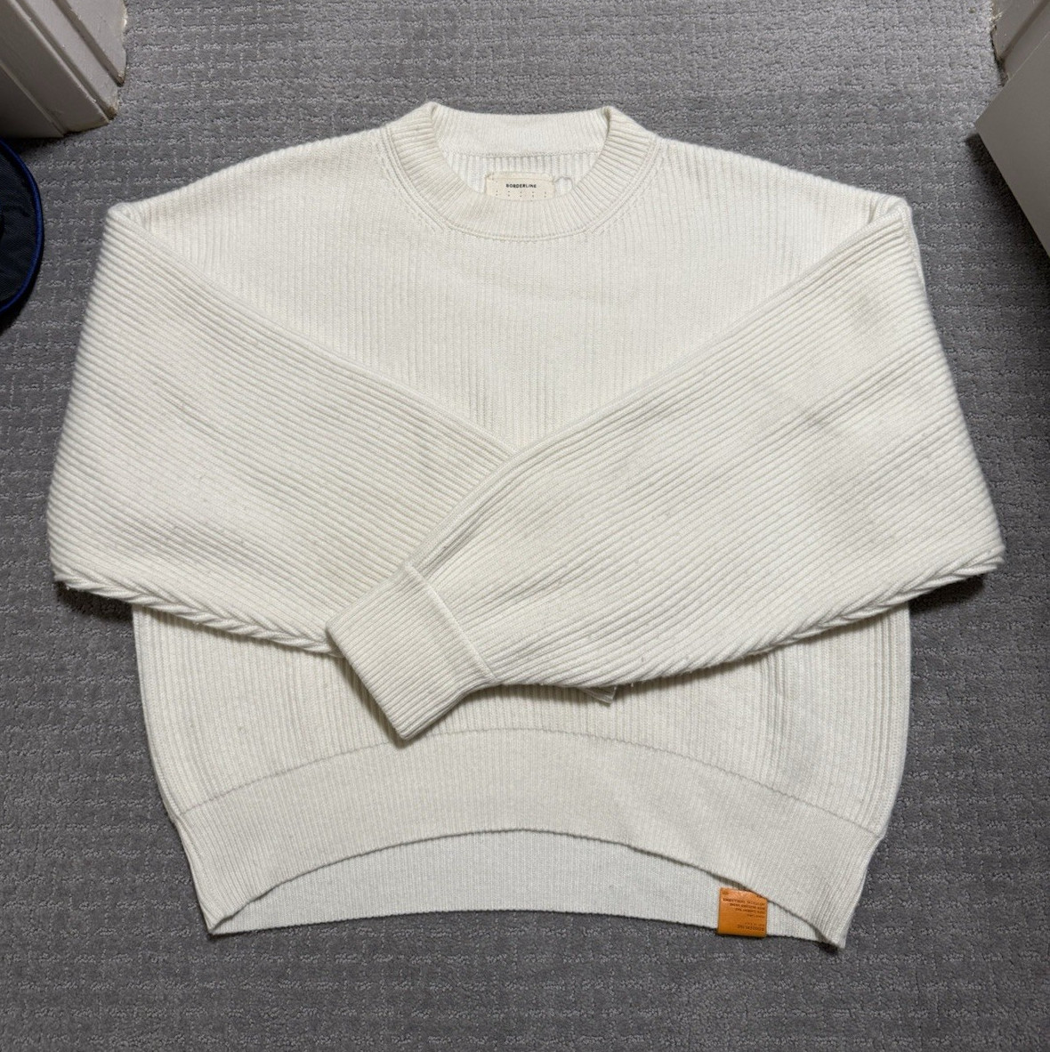Borderline Ivory Ribbed Merino Wool Cashmere Crew Neck Pullover Sweater M