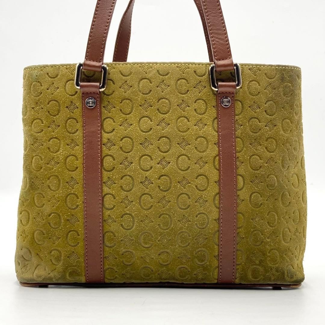 Celine Macadam Suede Leather Handbag Khaki Brown Japan Excellent 0610785