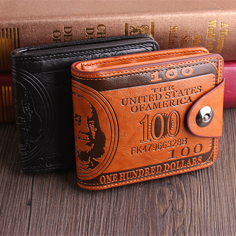Men’s US 100 Dollar Bill Leather Bifold Card Photo Holder Wallet Handbag Purse