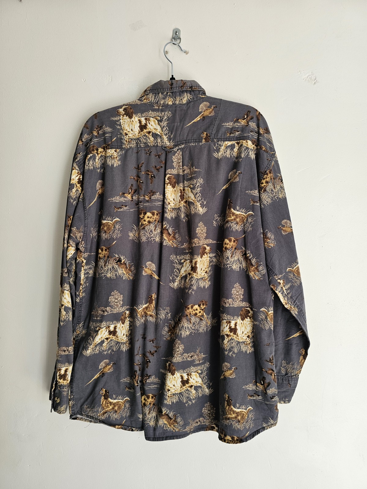 Michael Austin Vintage 100% Cotton Hunting Dog & Duck Print Shirt Size Medium