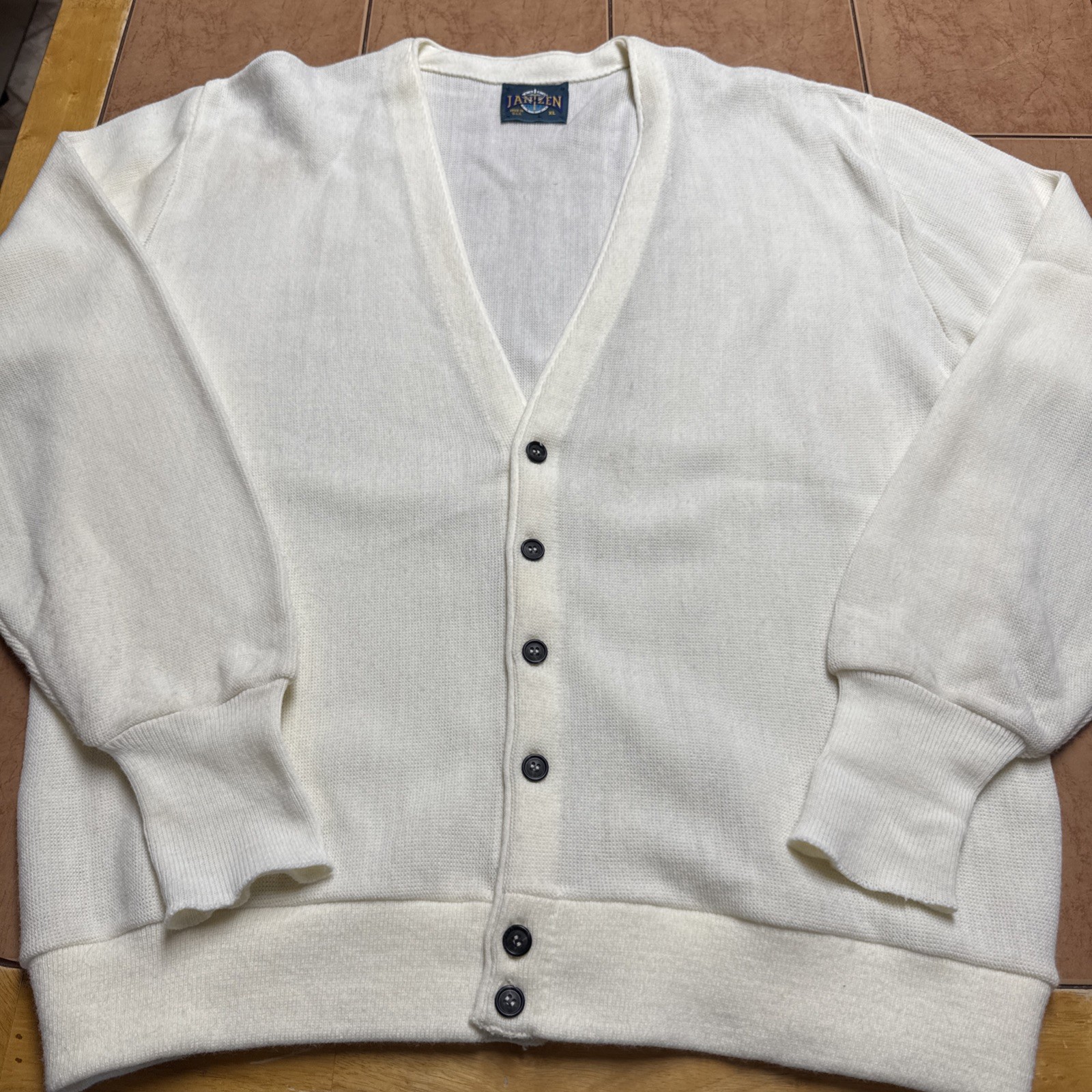 Vintage Jantzen Ivory White Hipster Button Up USA Made Cardigan Sweater