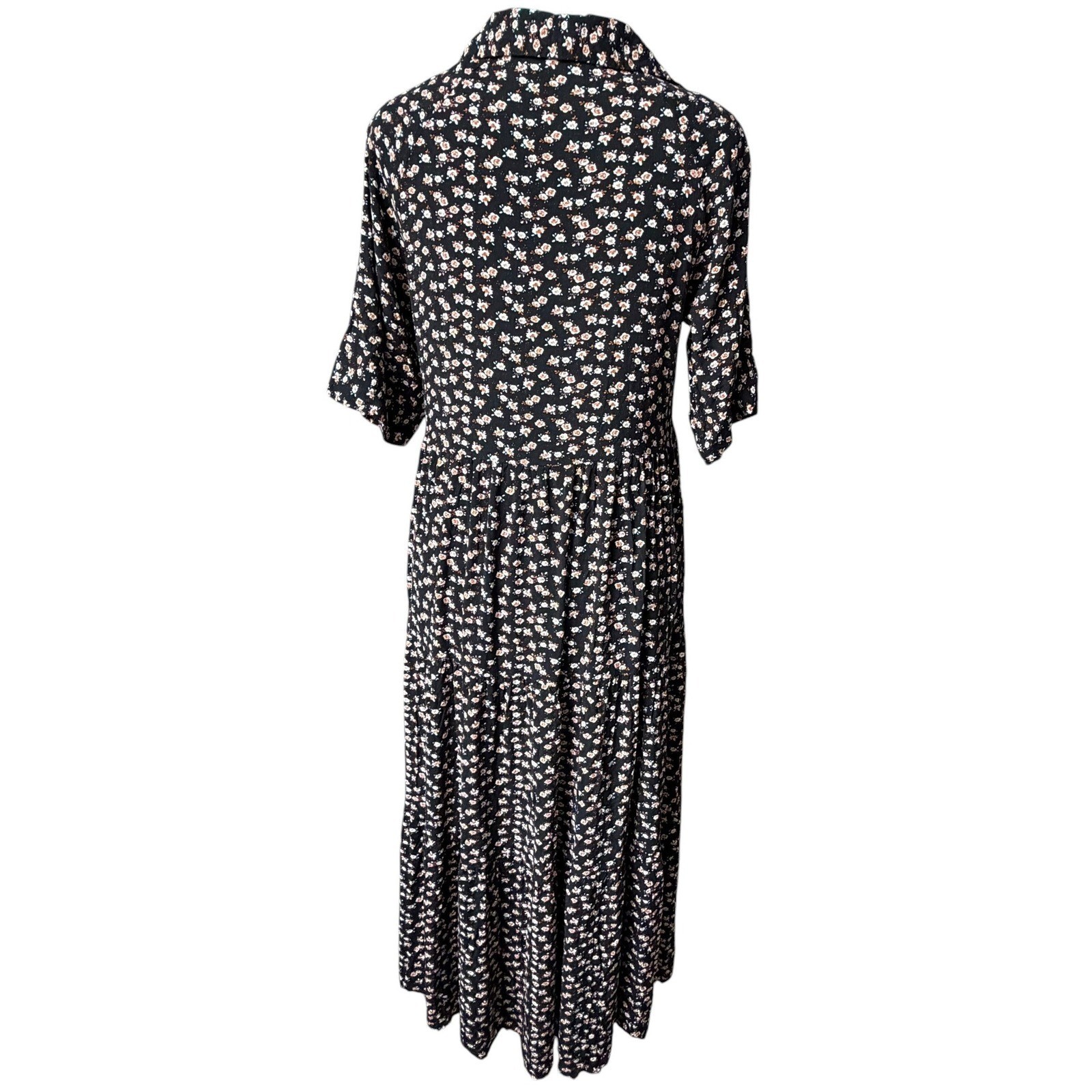 Cottagecore Prairie Ditsy Floral Size Small Collared Tiered Modest Midi Dress