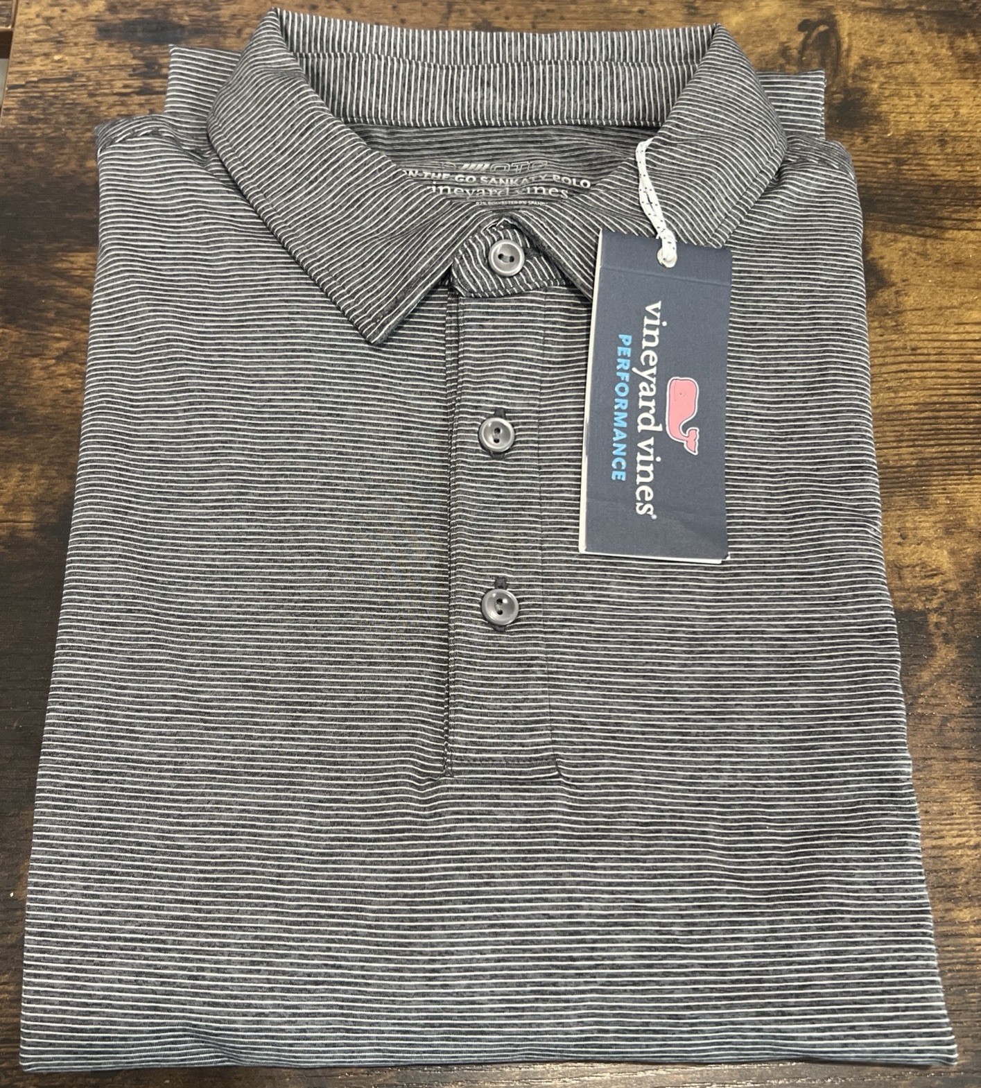Vineyard Vines On The Go Sankaty Polo Men Size Medium Black w/ White Stripe NWT
