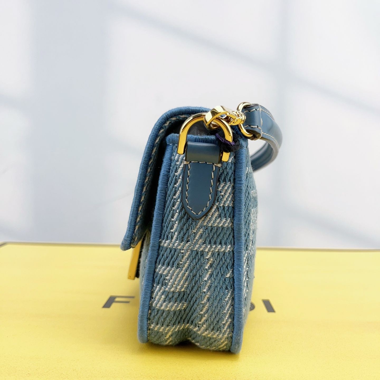 Fendi Baguette Mini Limited Edition Blue Chenille GHW Chain Shoulder Bag Rare