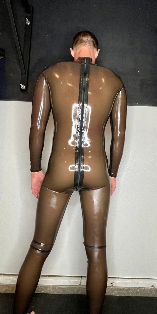 Catsuit Latex Back Zip 0.4 mil 100% Latex transparent Black