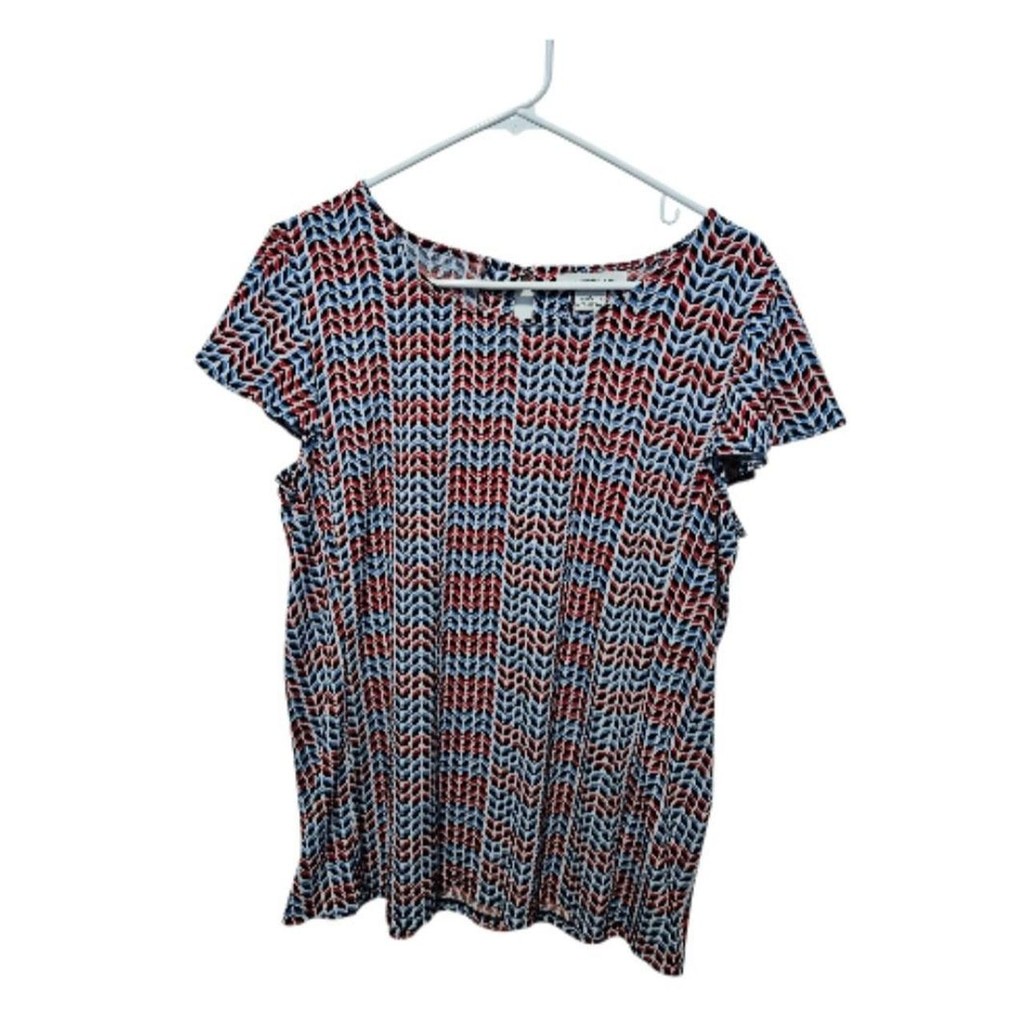 Liz Claiborne multicolor red white blue short sleeve top large workwear office