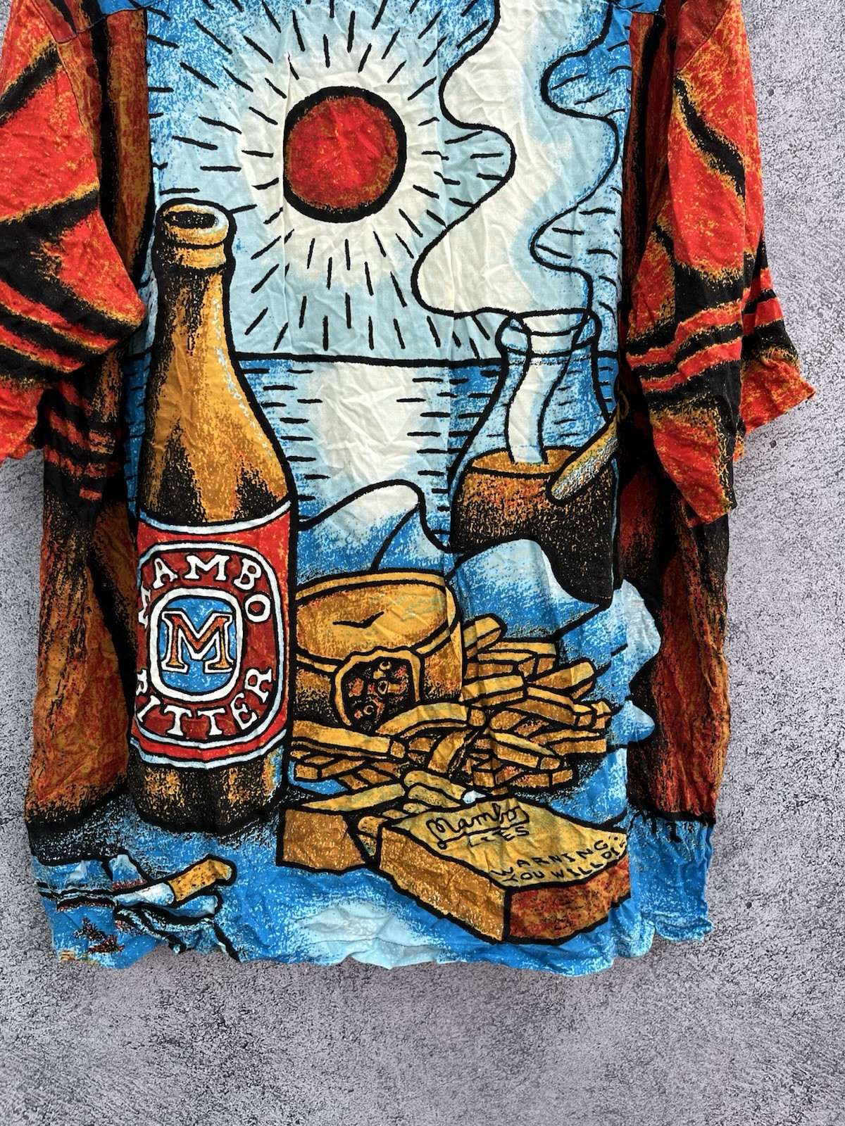 Vintage Mambo Loud Shirt 90s Reg Mombasa Hawaiian Mambo Bitter Beer, Size L