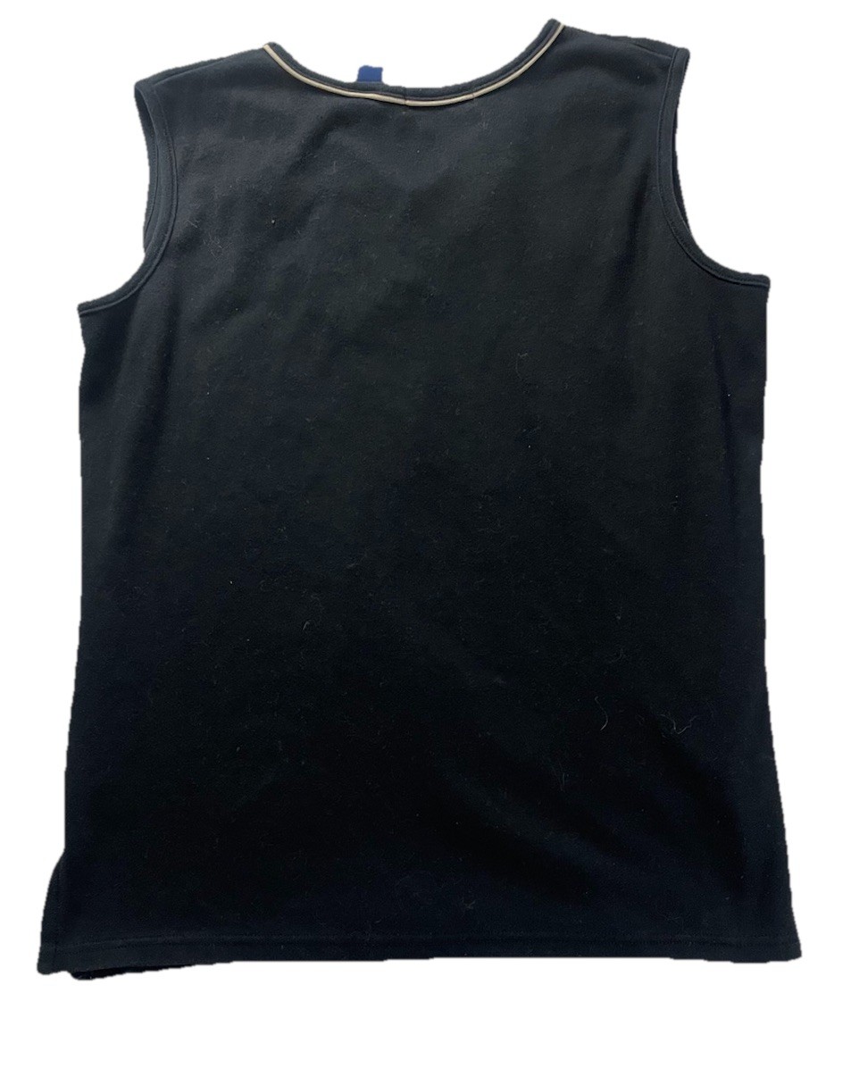 Karen Scott Black V Neck Sleeveless Top With Safari Jungle Animal Appliqué Large