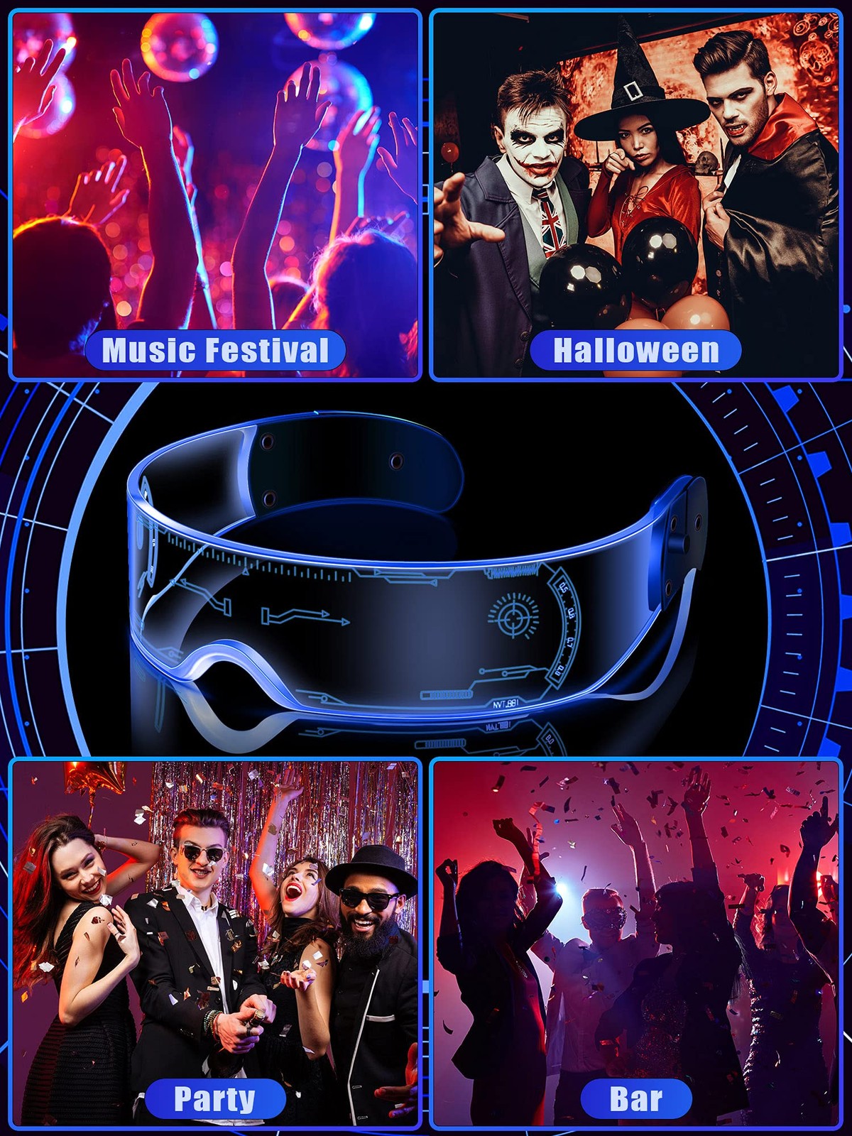TOODOO 2 Pairs LED Visor Glasses 7 Colors as shown in the picture, Multicolor