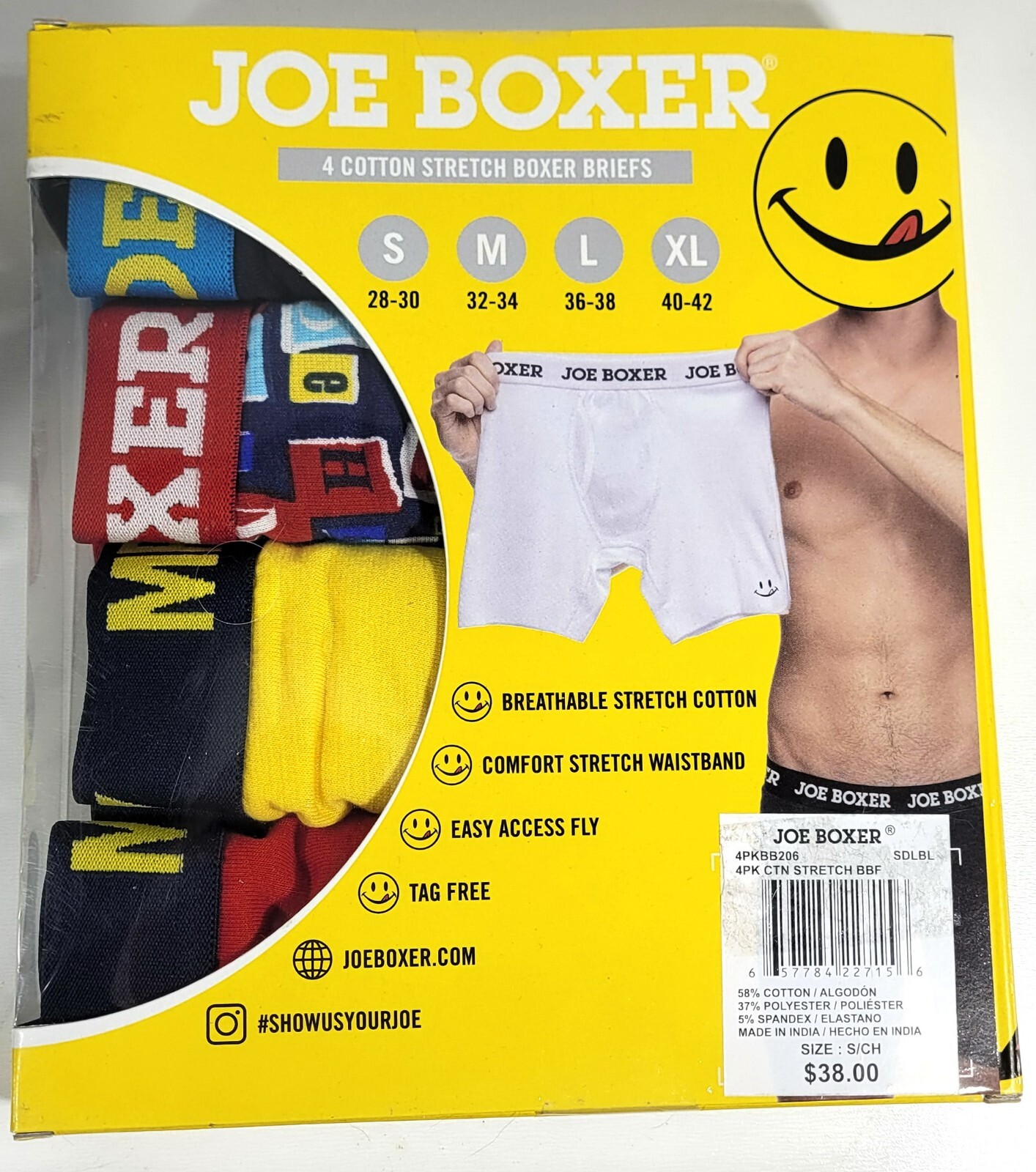 Joe Boxer 4 Pack Cotton Stretch Boxer Briefs S 28-30 Waist (Small) Option 1