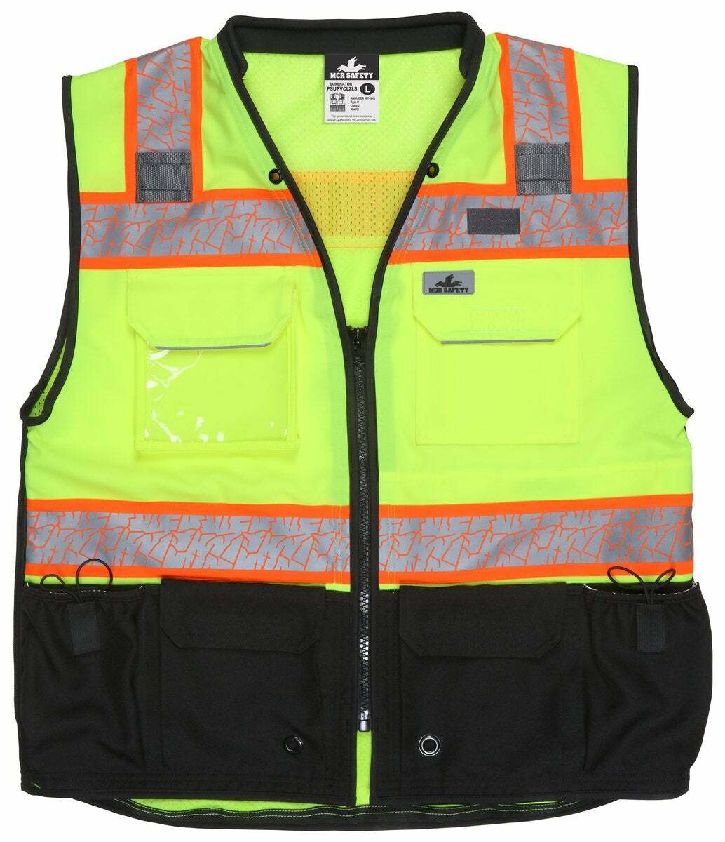 MCR Safety PSURVCL2LS Hi-Visibility Safety Vest, ANSI 107 Type R Class 2 Solid F