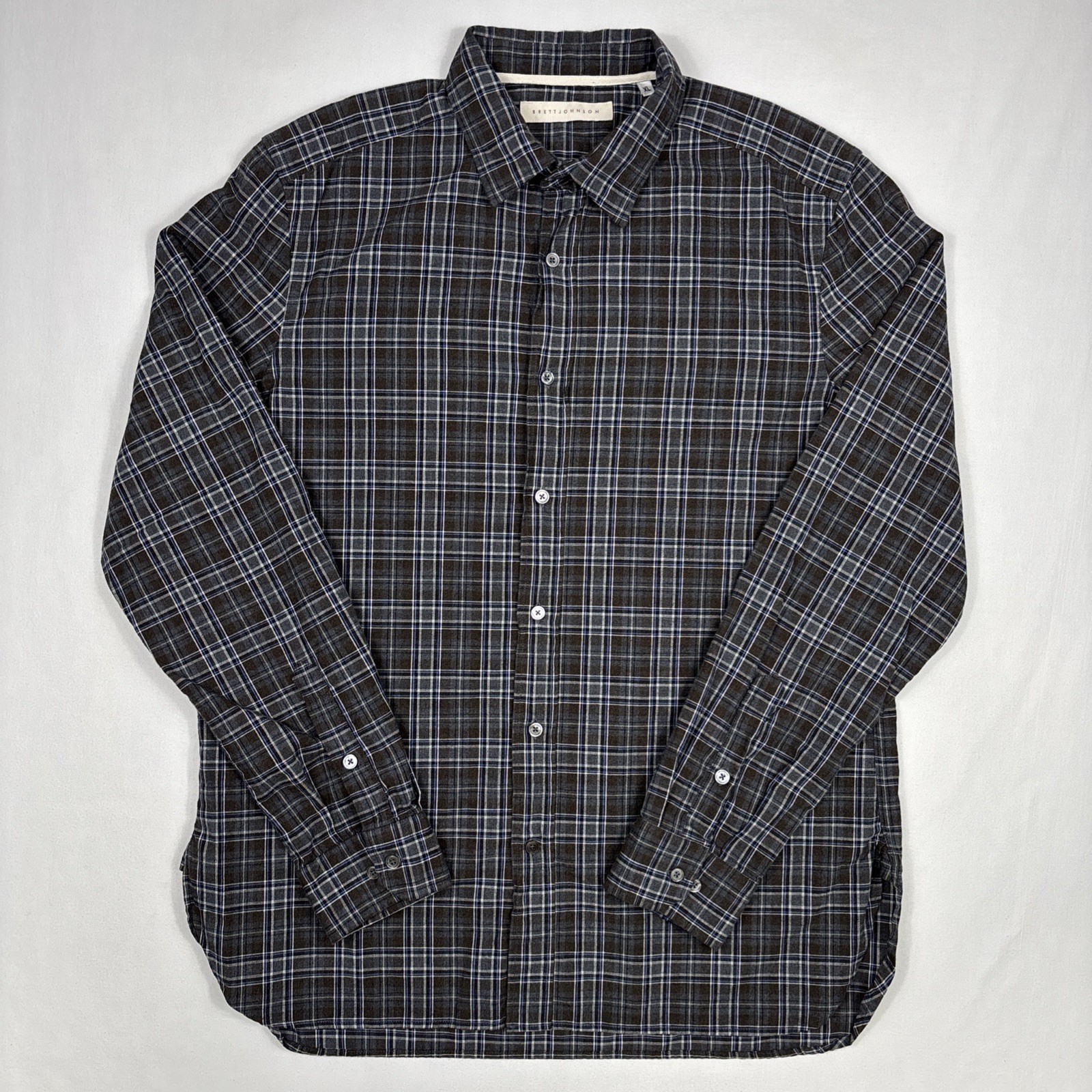 Brett Johnson Button Up Shirt Men’s XL Gray Brushed Twill Preppy Designer Dress