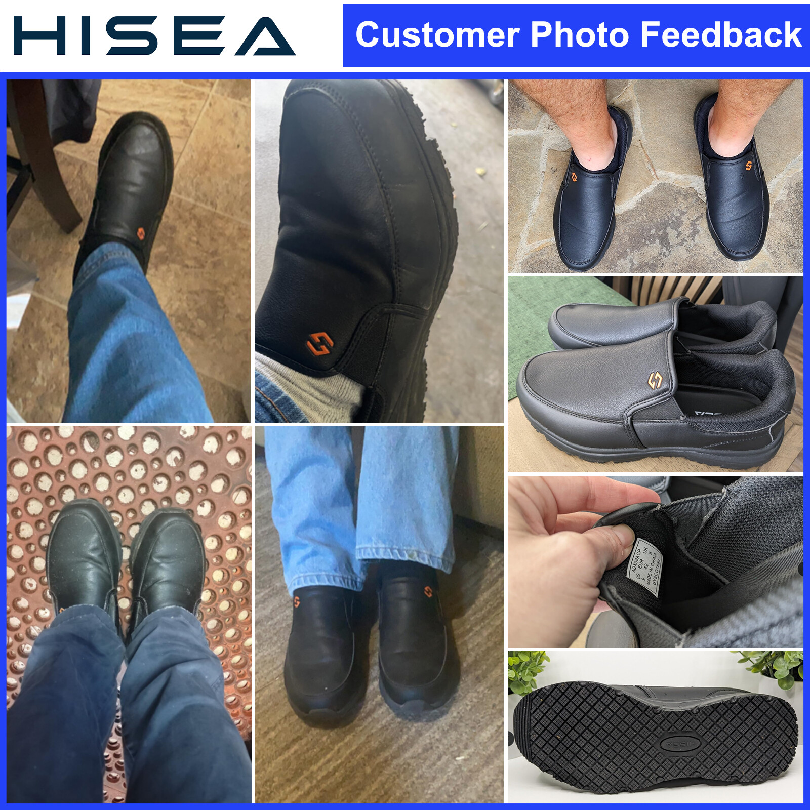 HISEA Men Slip-On Non-Slip Shoes Water & Oil Resistant Chef Restaurant Work Shoe