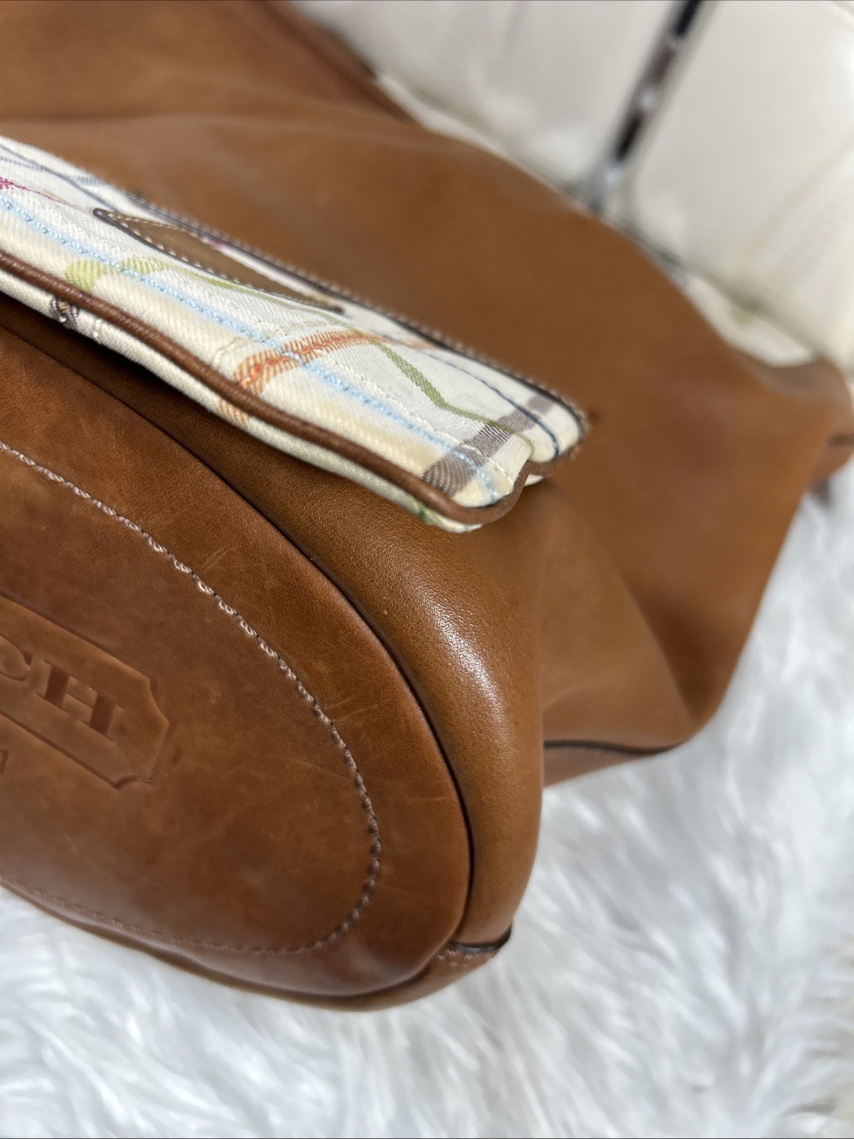 Vintage Coach Bag Bleecker 11423 Wristlet Whiskey Tattersall Duffle Dust Bag!