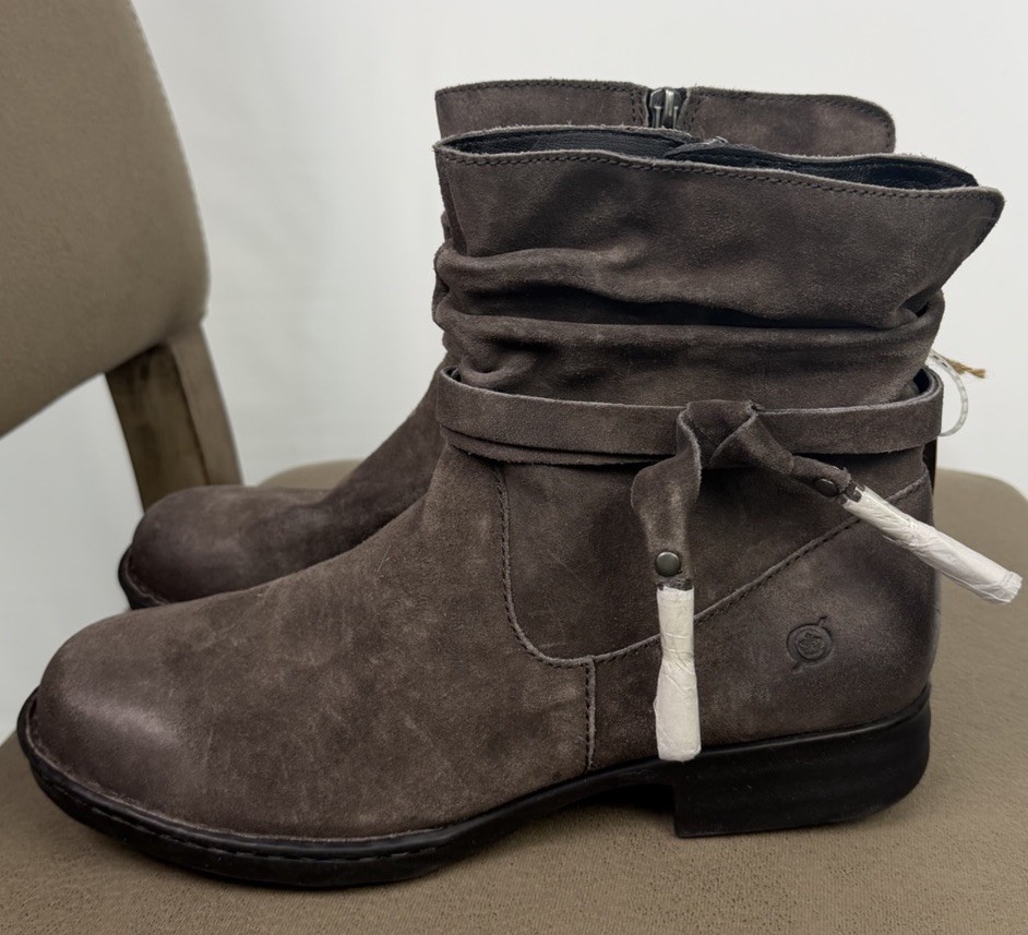 Born Kenya Ankle Boots Booties Shoes Size 11 Womens Taupe Suede Zip Up Tassels