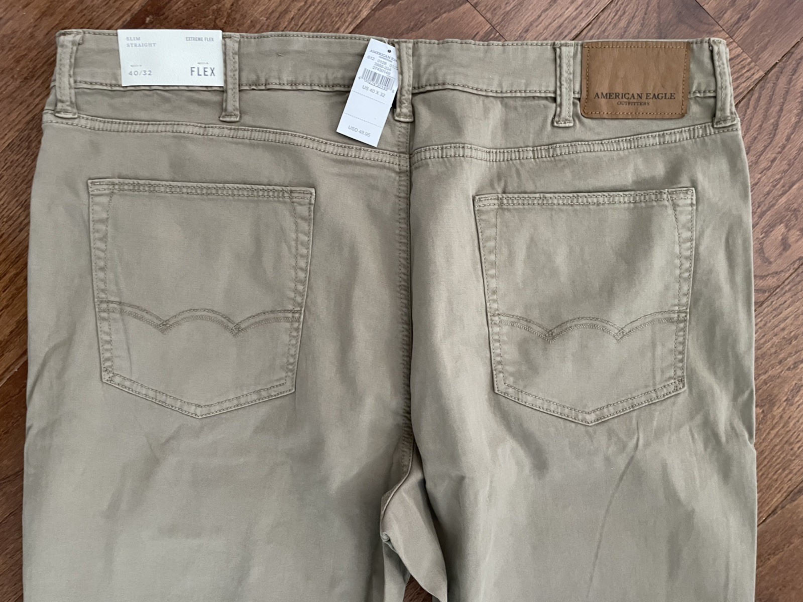NWT American Eagle Men’s Slim Straight khaki Jean 40×32 extreme flex tan jeans