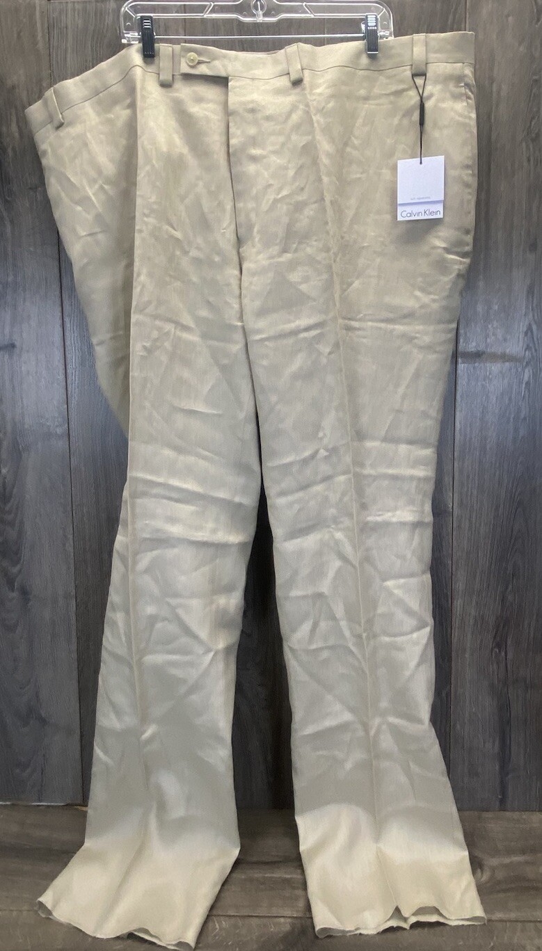 New Calvin Klein Linen Flat Front Untailored Unhemmed Pants Men’s Size 50 R