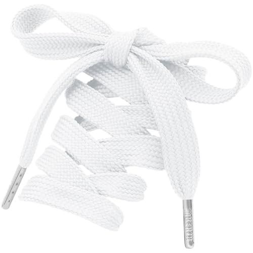 Flat Thick Shoe Laces: 18MM 55 Inch (140cm) 02 White With Silvery Metal Tips