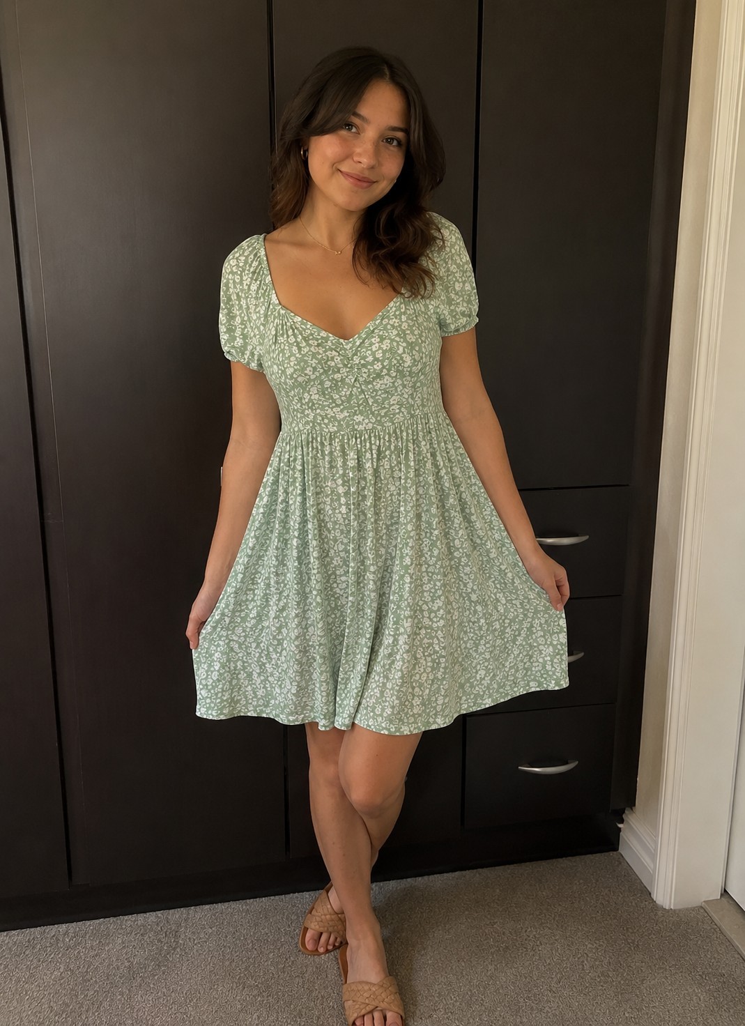 Derek Heart Women’s Green & White Floral Fit & Flare Short Sleeve Dress 1X
