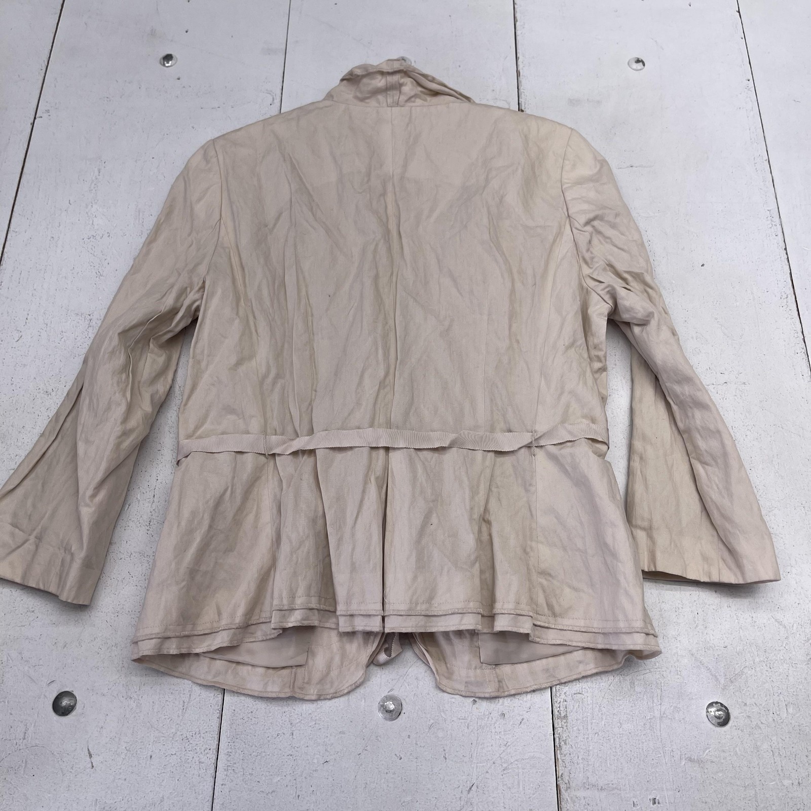 LOFT Blazer Jacket Womens 14 Beige Collarless Belted Tie Waist Lined Lightweight