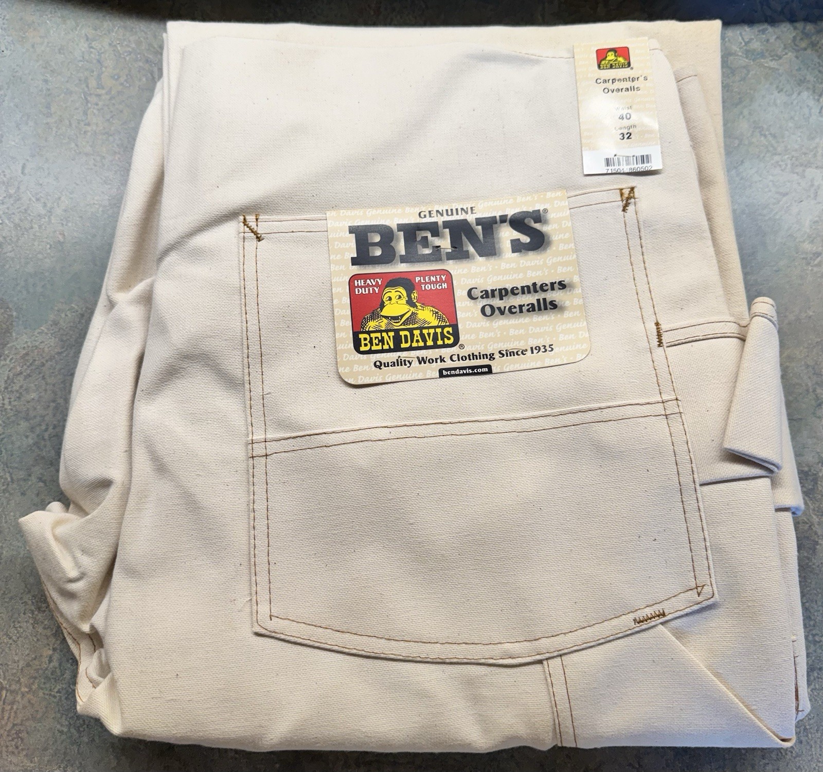 Vintage Ben Davis Overalls Mens Carpenter USA Natural Color 40×32 New Old Stock