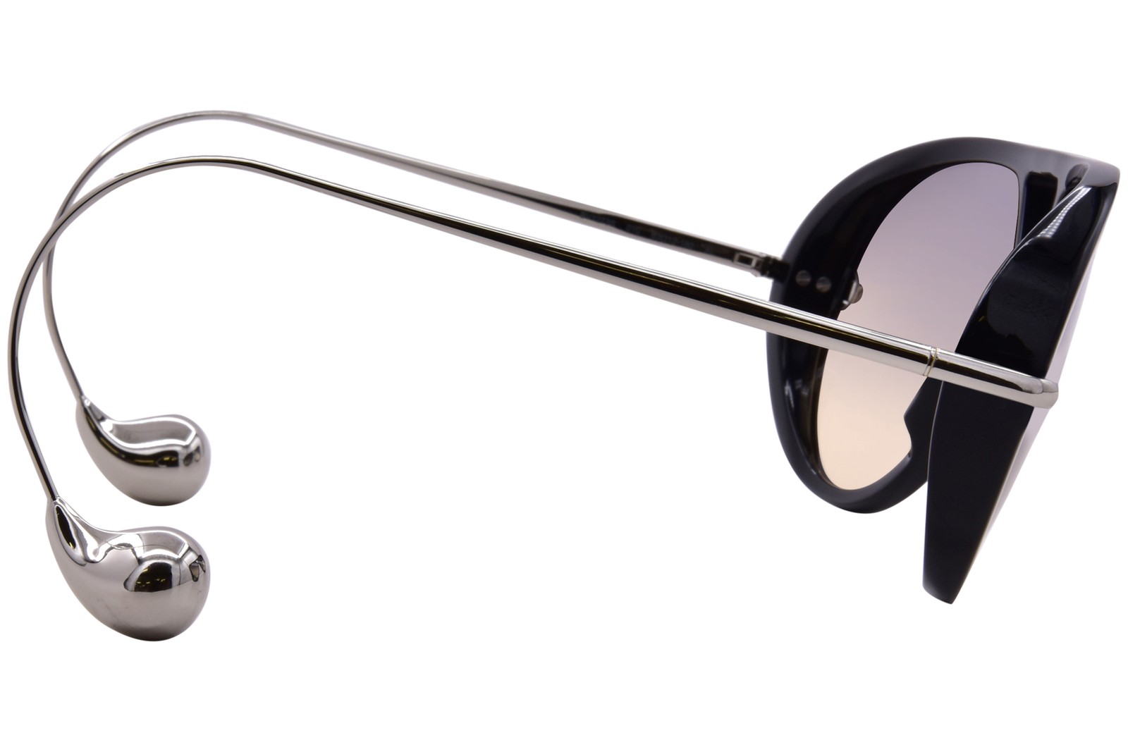 Bottega Veneta BV1273S 010 Sunglasses Black/Silver/Brown Lens Pilot Earring 63mm