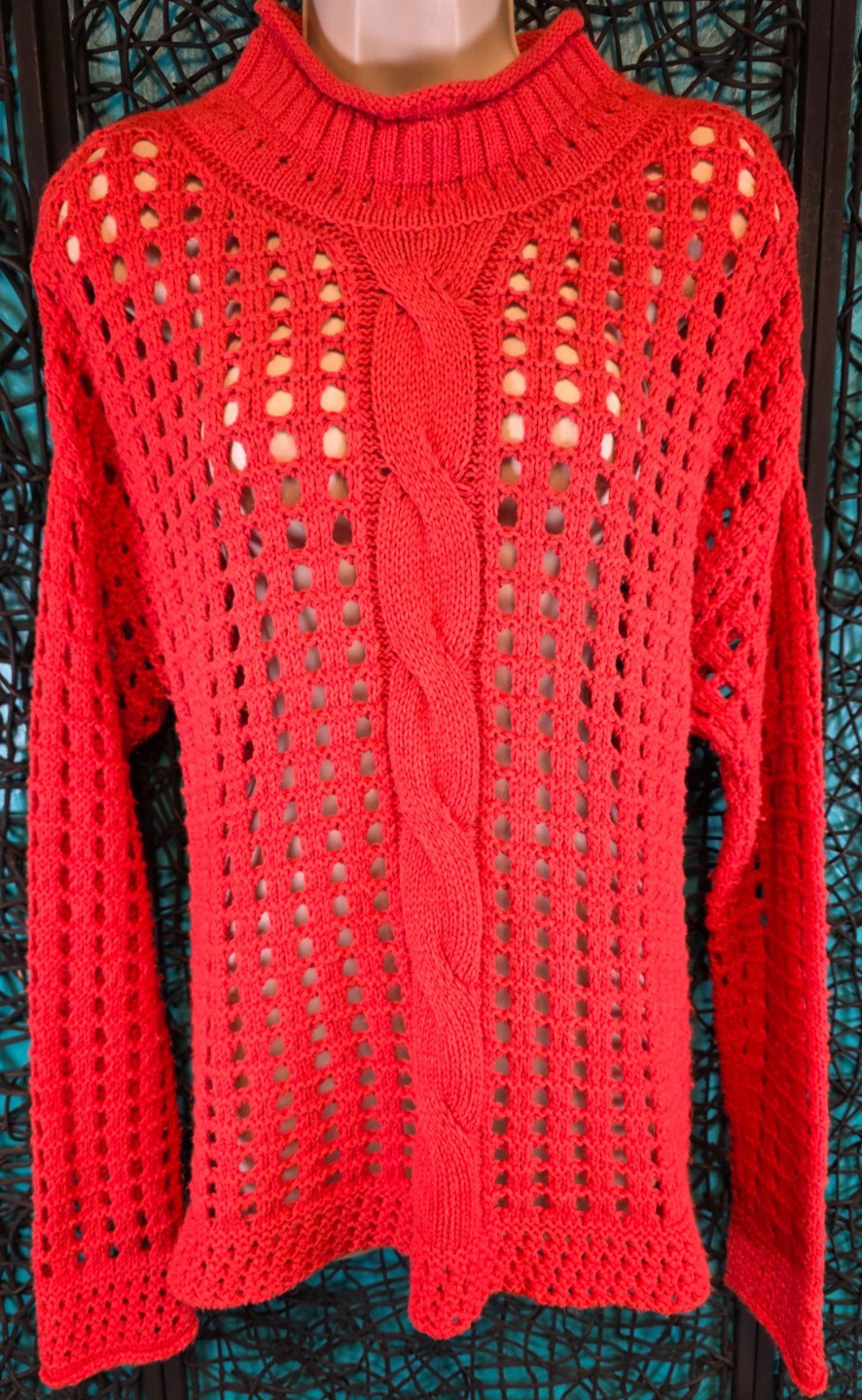 FREE PEOPLE SWEATER WOMENS SZ. M ORANGE PULLOVER SEASONS CHANGE OPEN KNIT FLAWS