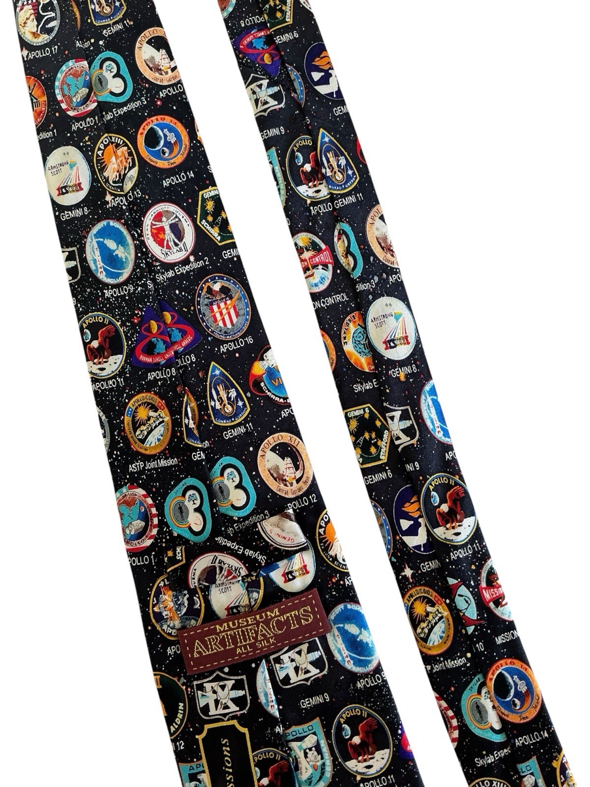 Museum Artifacts Silk Tie Early Space Missions Badges NASA Multicolor Necktie