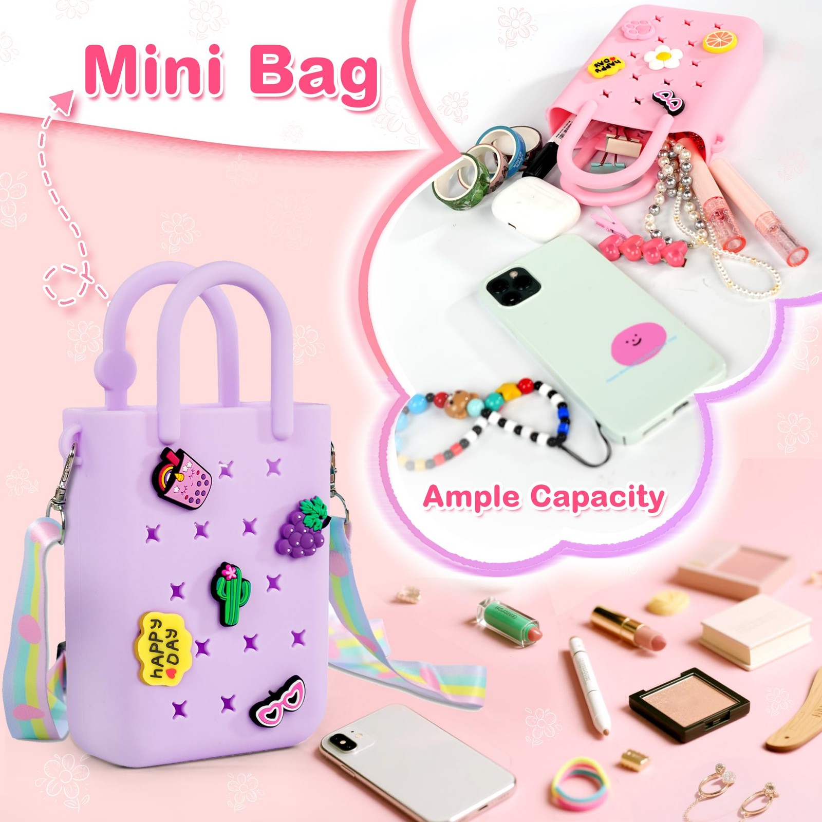 Mini Rubber Tote Bag, EVA Waterproof Beach Tote for Little Girls And Woman, S…