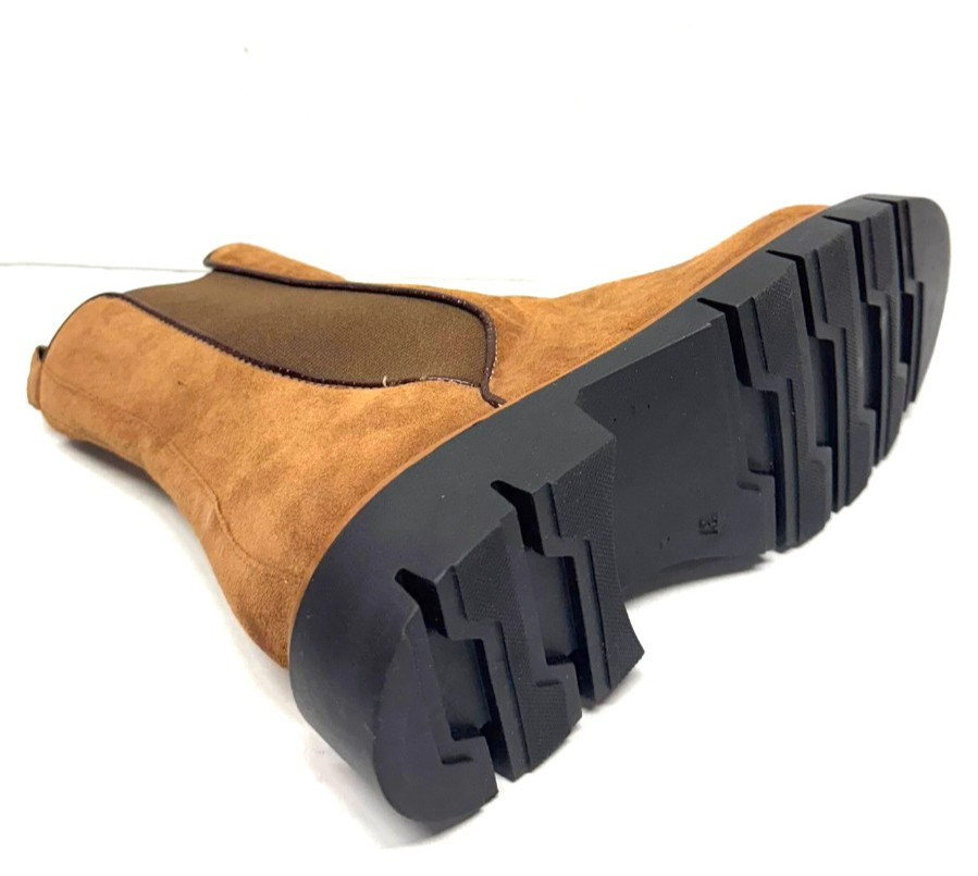 MIZ MOOZ NUBUCK LEATHER BOOTS SIDE ZIP ELASTIC GORE CAMEL 37EU / 7US # Z-170