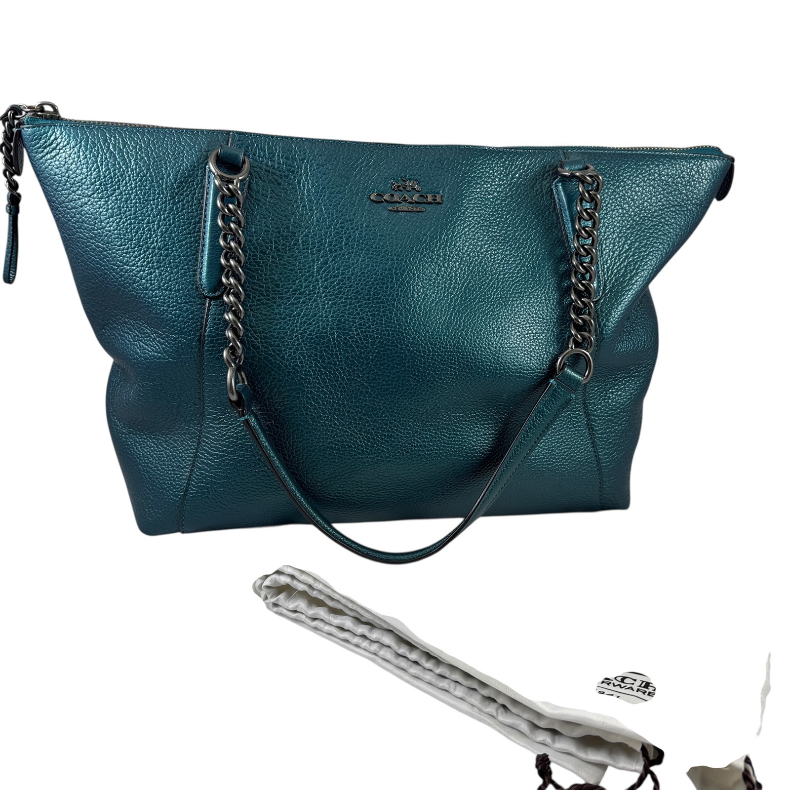 Coach Ava Chain Navy Blue Pebbled Leather Tote Bag & DB Double Handle F22208