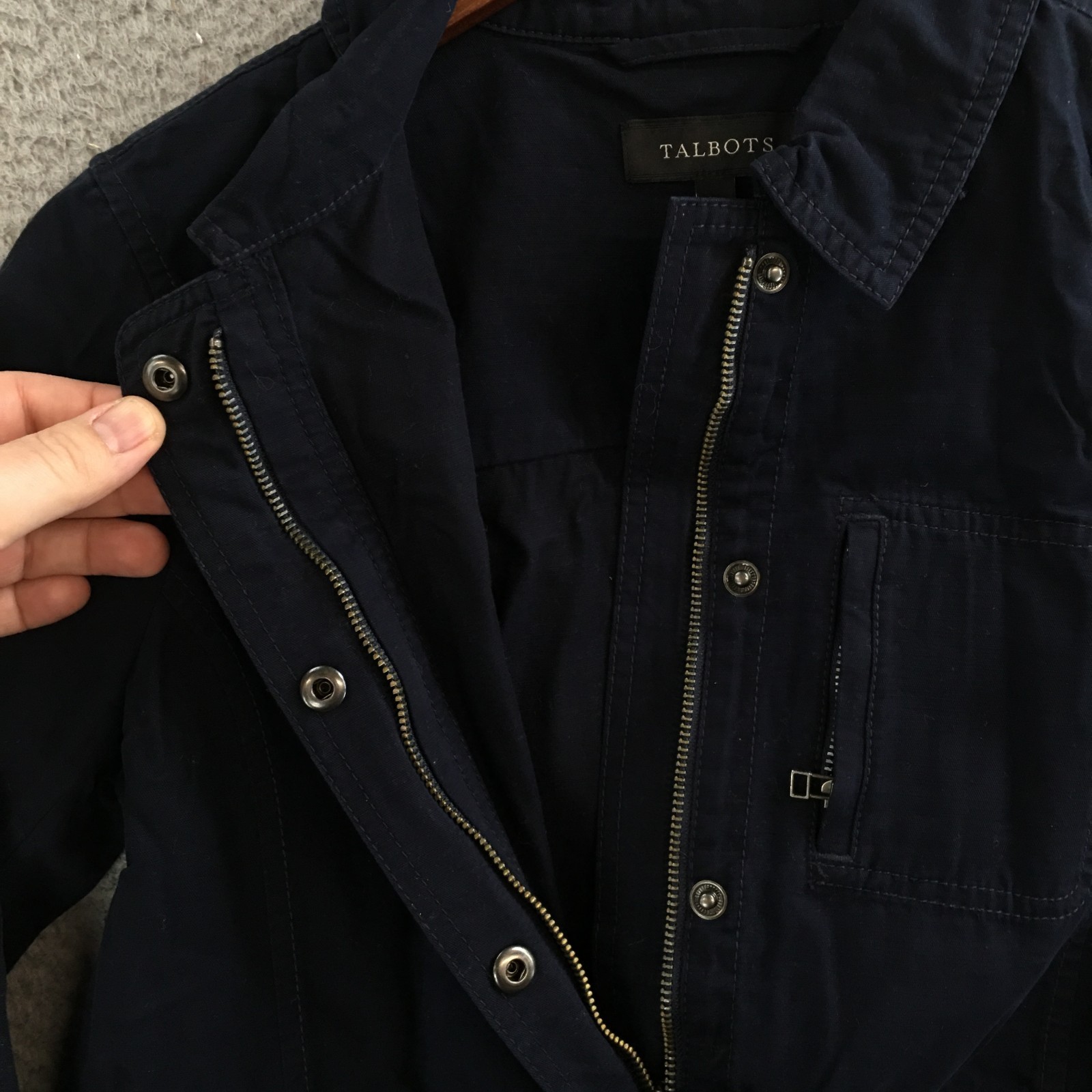Talbots Safari Utility Jacket Womens XS Long Sleeve Full Zip Collared Denim Blue