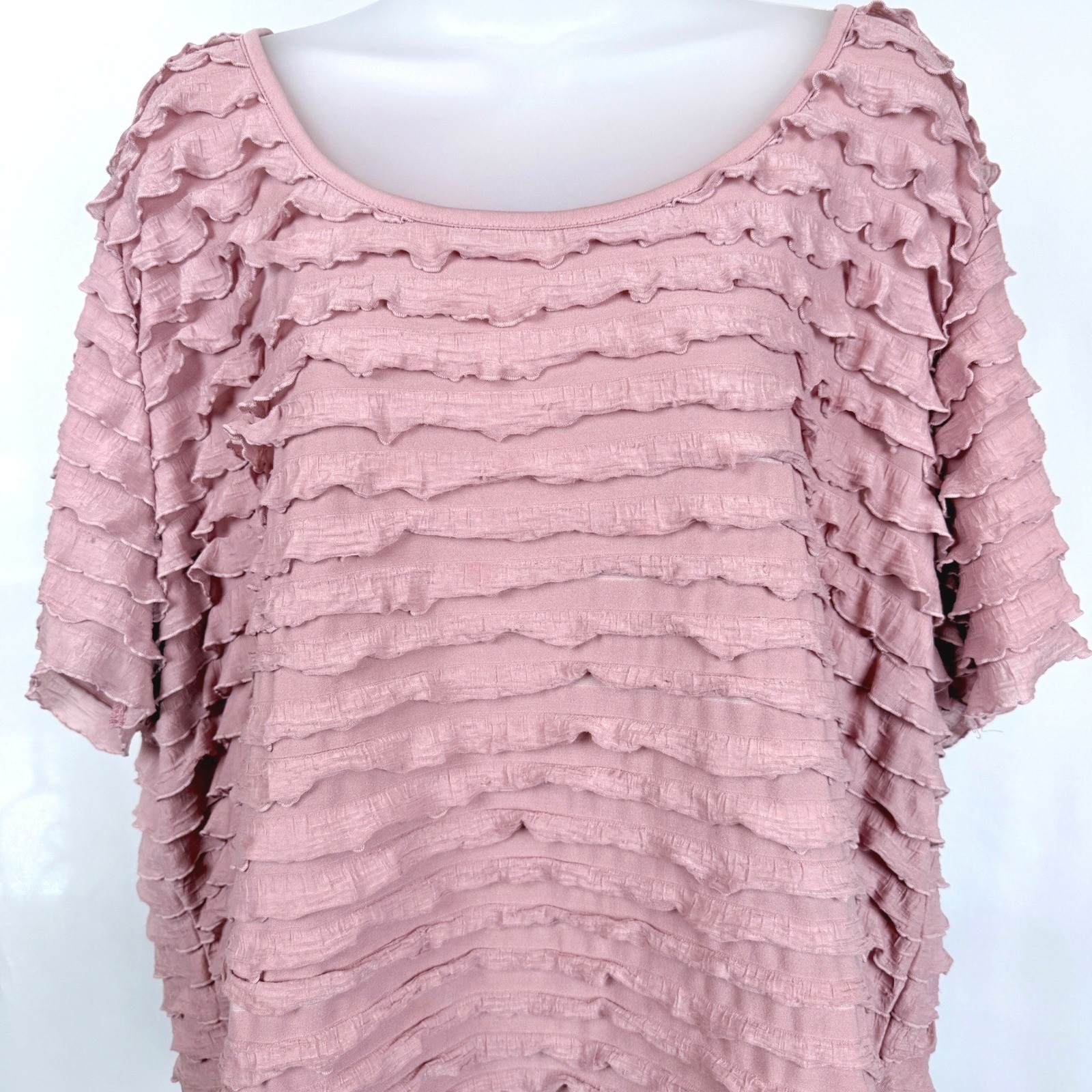 Apt. 9 Pink Tiered Ruffle Textured Top 2X Short Sleeve Romantic Boho Blouse