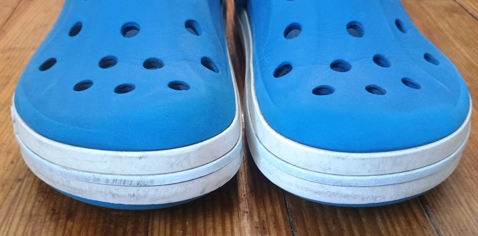 Crocs Bayaband clogs Mens Bright Blue White trim Logo sz 10 Womens 8 GUC Clean