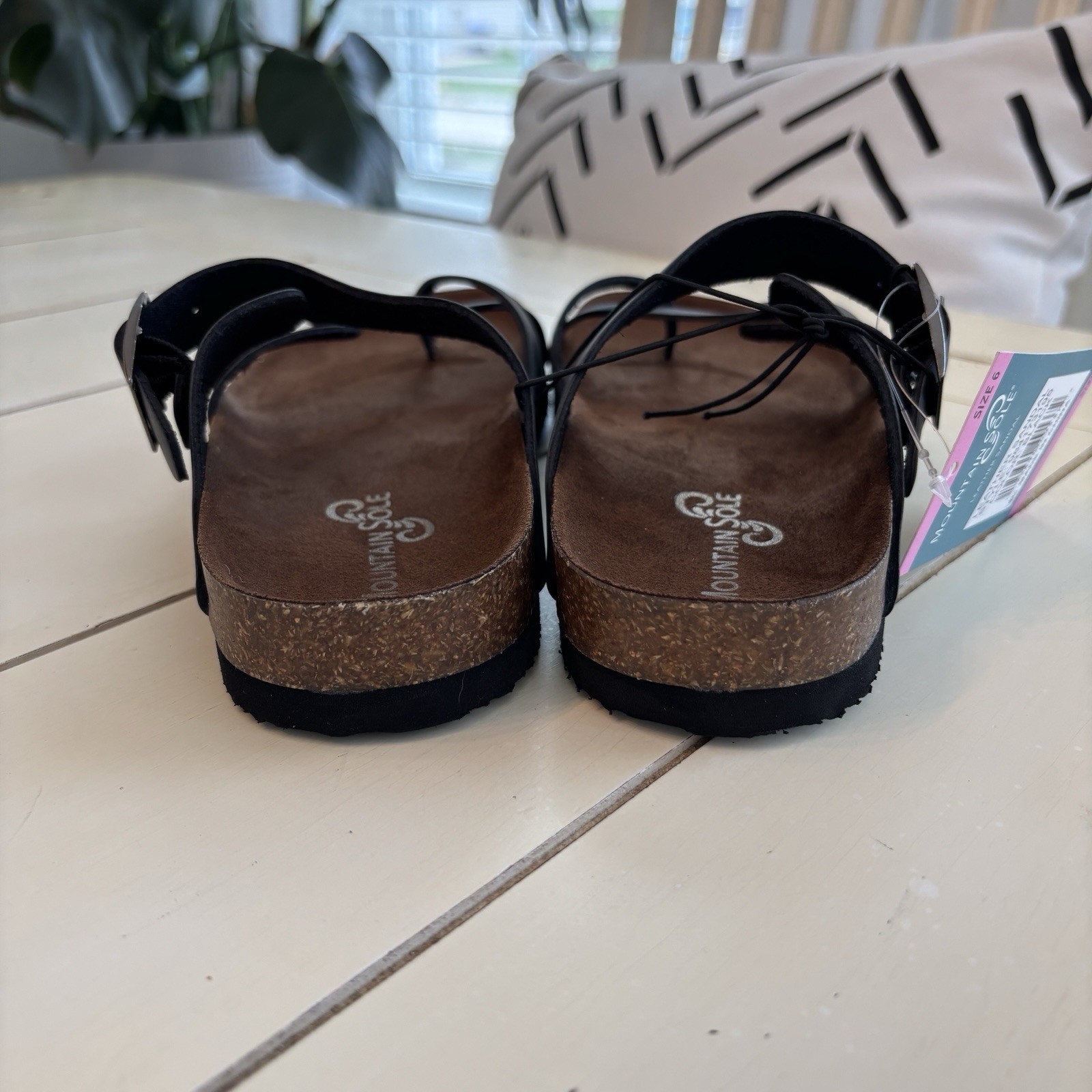 Mountain Sole Black Leather Sandals Women’s Size 6 Boho Gorpcore New With Tags