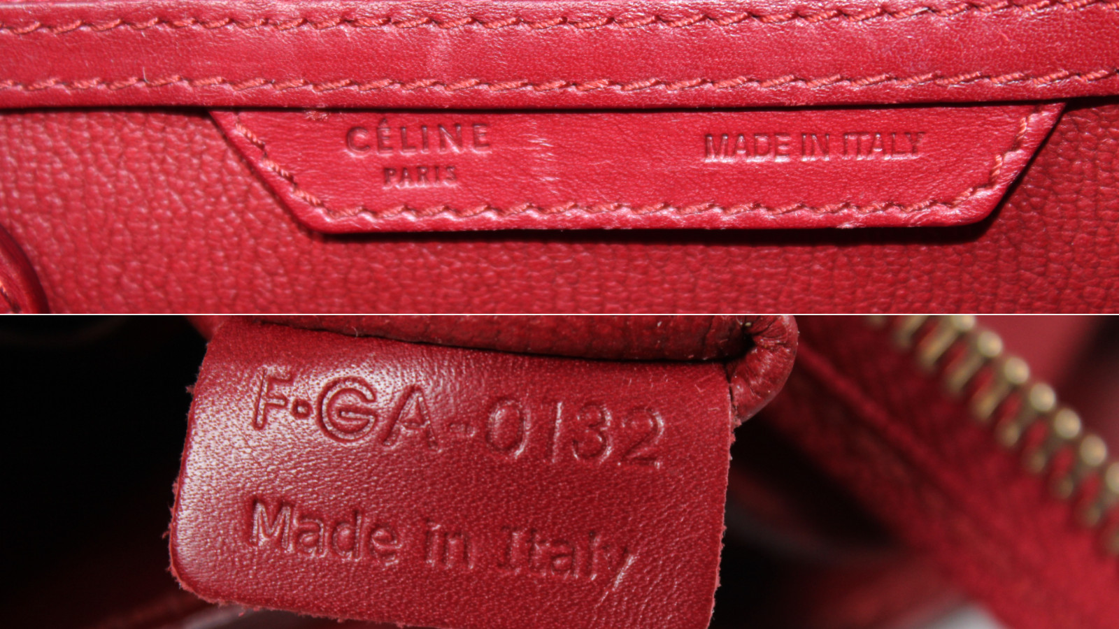 CELINE Carmine Red Leather Zip-Top MINI LUGGAGE Large Tote Bag