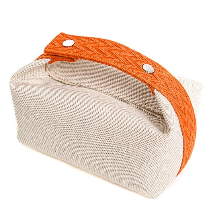 Hermes Bride A Brac PM Handbag Pouch Vanity Bag 7.9in Canvas Natural Orange 99