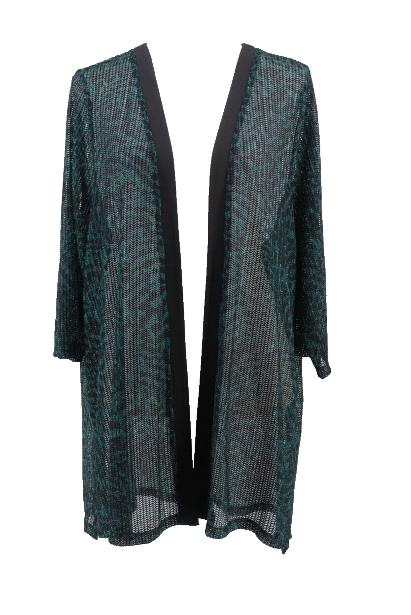 Catherines Mesh Cardigan Women Size 1X 18 20 Green Black Open Top 3/4 Sleeve New