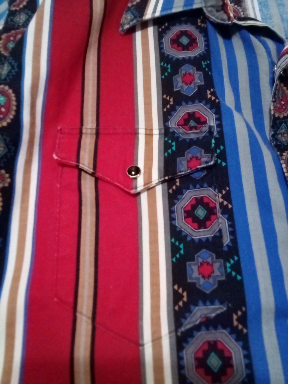 Vintage 90s Wrangler Brushpopper Western Black Pearl Snap Aztec USA Shirt